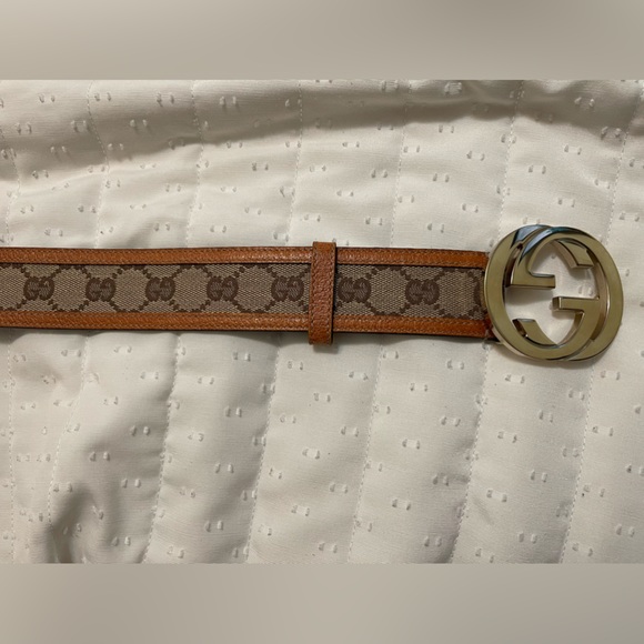 Gucci Beige/Brown GG Canvas and Leather Interlocking G Buckle Belt 80 CM - Picture 4 of 8